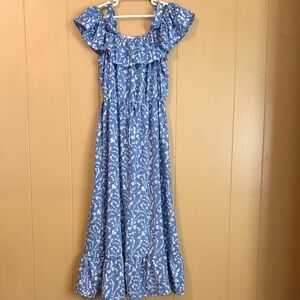 Girls Blue Floral Ruffle Maxi Dress size 10